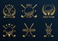 Golf club logo, badge or icon set with crossed golf clubs and ball on tee. Vector illustration. Royalty Free Stock Photo
